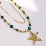 Star Pendant Layered Beaded & Chain Necklace - Green - Lace and Grace Boutique