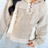 POL Patchwork Henley Button Hoodie - Dusty Chocolate