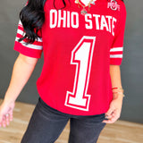 Ohio State Jersey Short Sleeve Sweater Top - Red