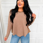 Oversized Waffle Knit Thermal Long Sleeve Top - Latte - Lace and Grace Boutique