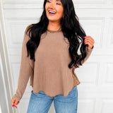 Oversized Waffle Knit Thermal Long Sleeve Top - Latte - Lace and Grace Boutique