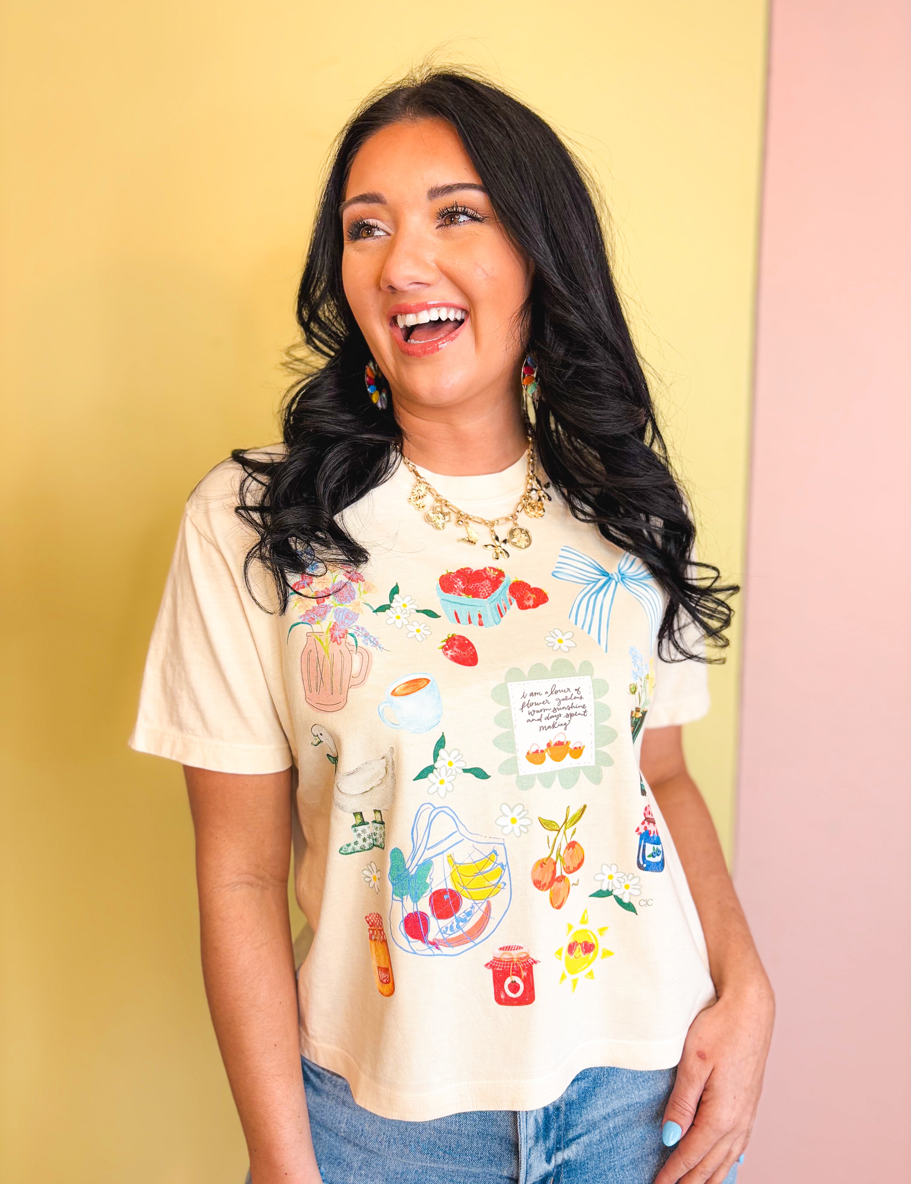 Summer Collage Crop Tee - Ivory - Lace and Grace Boutique