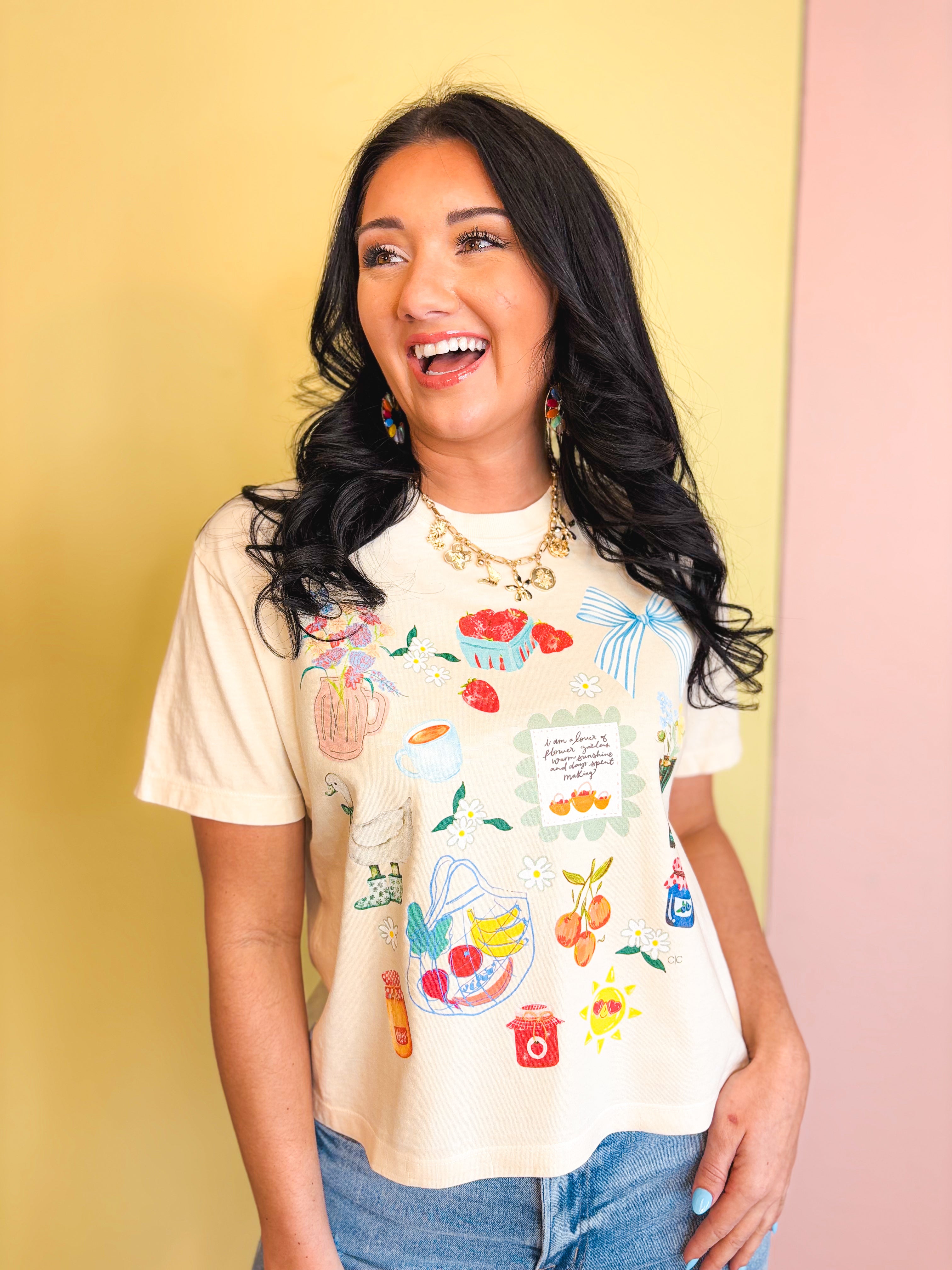 Summer Collage Crop Tee - Ivory - Lace and Grace Boutique