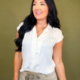 Button Down Cap Sleeve Top - Cream