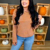 Gradient Striped Ribbed Knit Top - Rust Multi