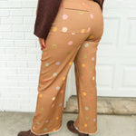 Pastel Polka Dot Cropped Wide Leg Jean - Mocha Multi - Lace and Grace Boutique