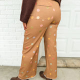 Pastel Polka Dot Cropped Wide Leg Jean - Mocha Multi - Lace and Grace Boutique