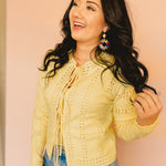 Front Tie Knit Detail Sweater Cardigan - Light Yellow - Lace and Grace Boutique