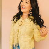 Front Tie Knit Detail Sweater Cardigan - Light Yellow - Lace and Grace Boutique