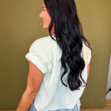 Striped Cap Sleeve Blouse - Ivory/Sage