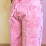 Color Wash Patchwork Wide Leg Pants - Pink - Lace and Grace Boutique