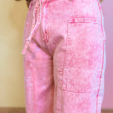 Color Wash Patchwork Wide Leg Pants - Pink - Lace and Grace Boutique