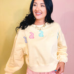 Gingham Bunny Patch Oversized Sweatshirt - Butter - Lace and Grace Boutique