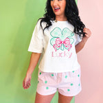Lucky Clover Embroidered Boxer Shorts - Pink - Lace and Grace Boutique