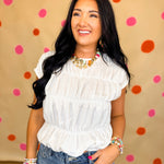 Smocked Bubble Hem Knit Top - Ivory - Lace and Grace Boutique