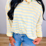 Oversized Striped Long Sleeve Knit Top - Butter/White