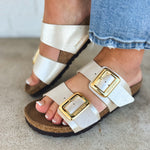 Birkenstock Sydney Luxe Buckle - Graceful Pearl White - Lace and Grace Boutique