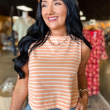 Striped Cotton Knit Tank Top - Coral - Lace and Grace Boutique