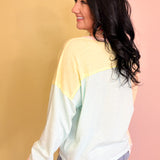 Daisy Patch Color Block Long Sleeve Top - Sky/Orange - Lace and Grace Boutique