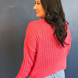 Open Ribbed Knit Sweater - Berry - Lace and Grace Boutique