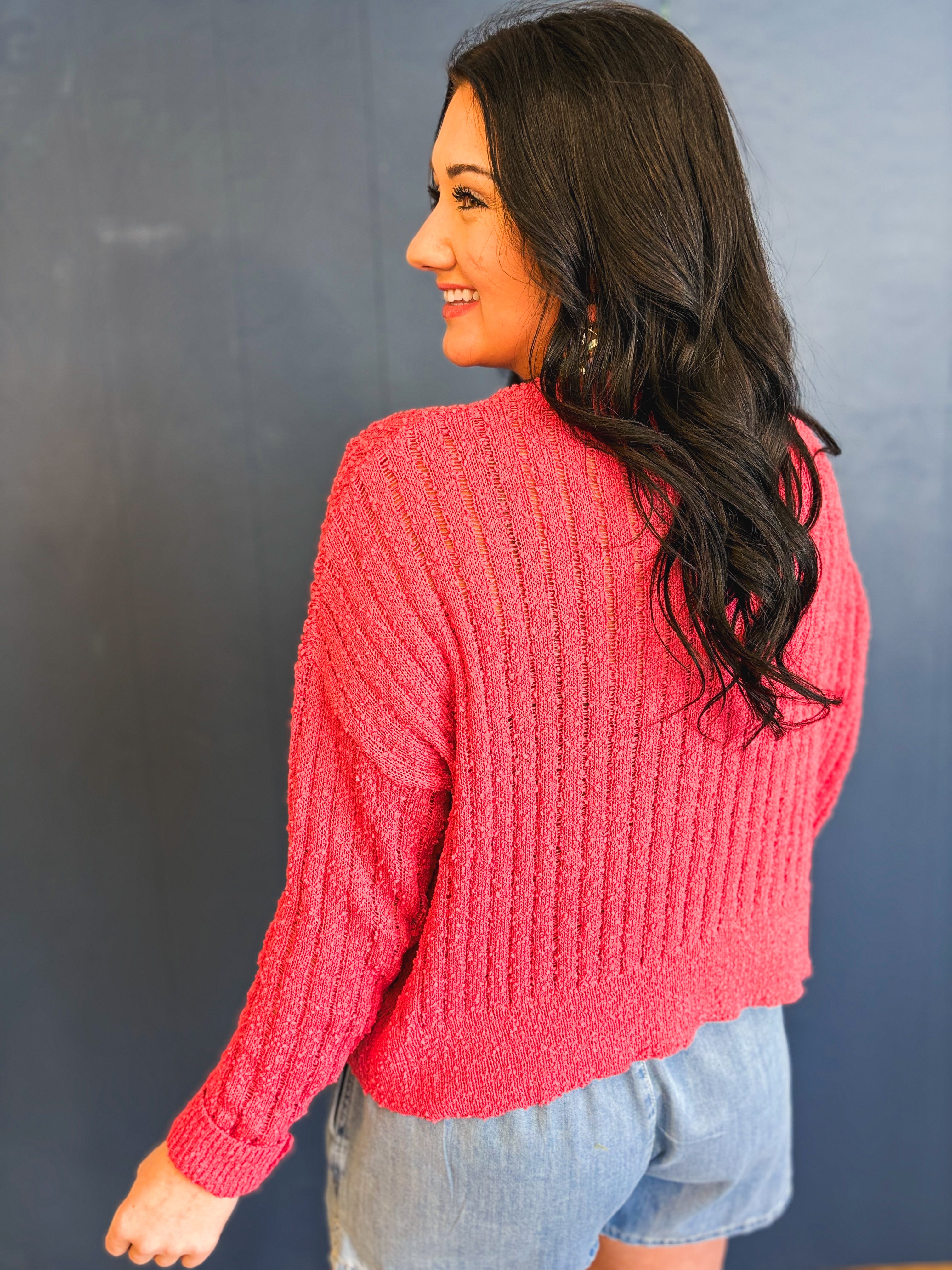 Open Ribbed Knit Sweater - Berry - Lace and Grace Boutique