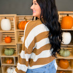 Striped Drop Shoulder Knit Sweater - Deep Camel - Lace and Grace Boutique