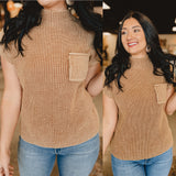 Forever Changed Mock Neck Short Sleeve Sweater - Deep Camel