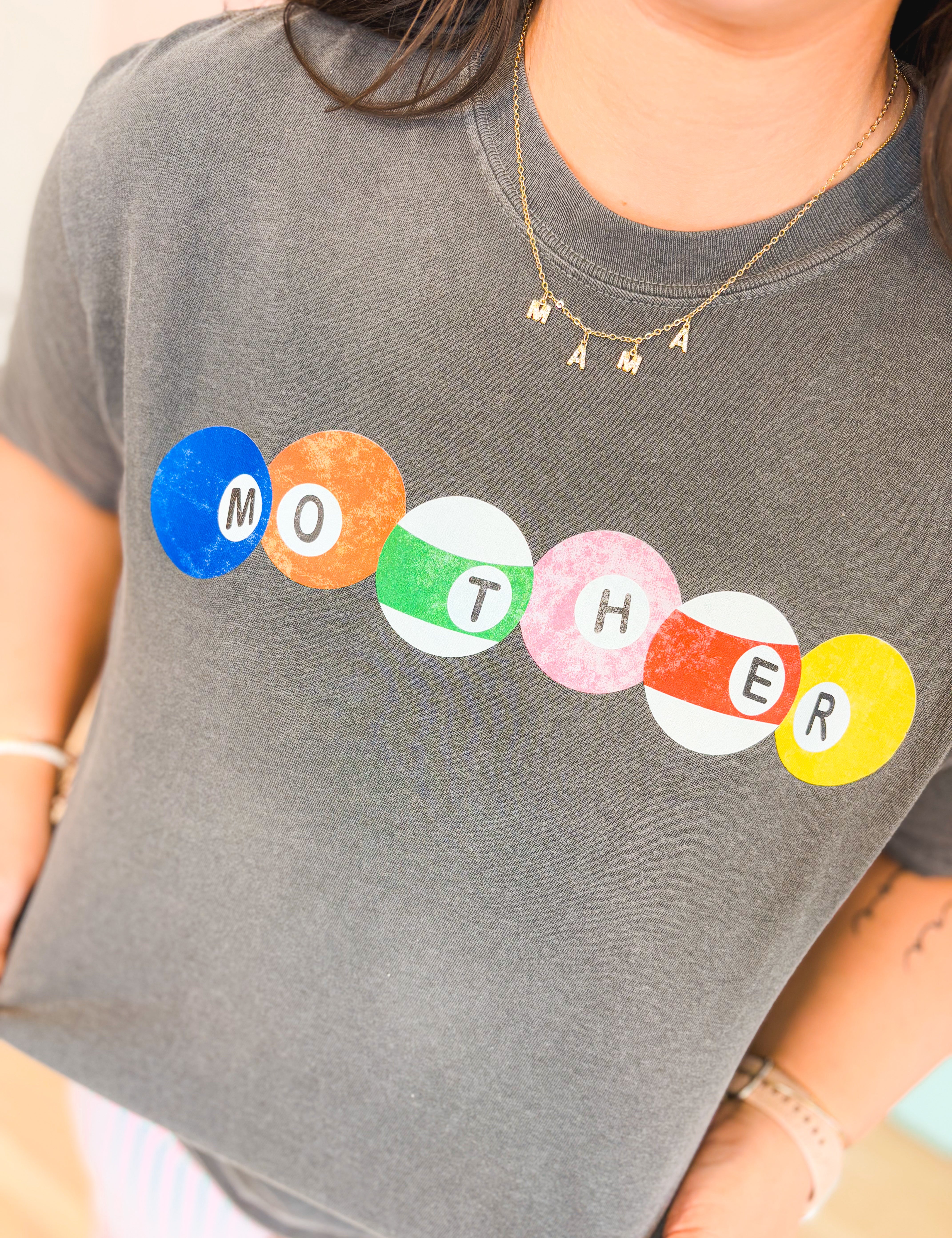 Mother Pool Ball Graphic Tee - Charcoal - Lace and Grace Boutique