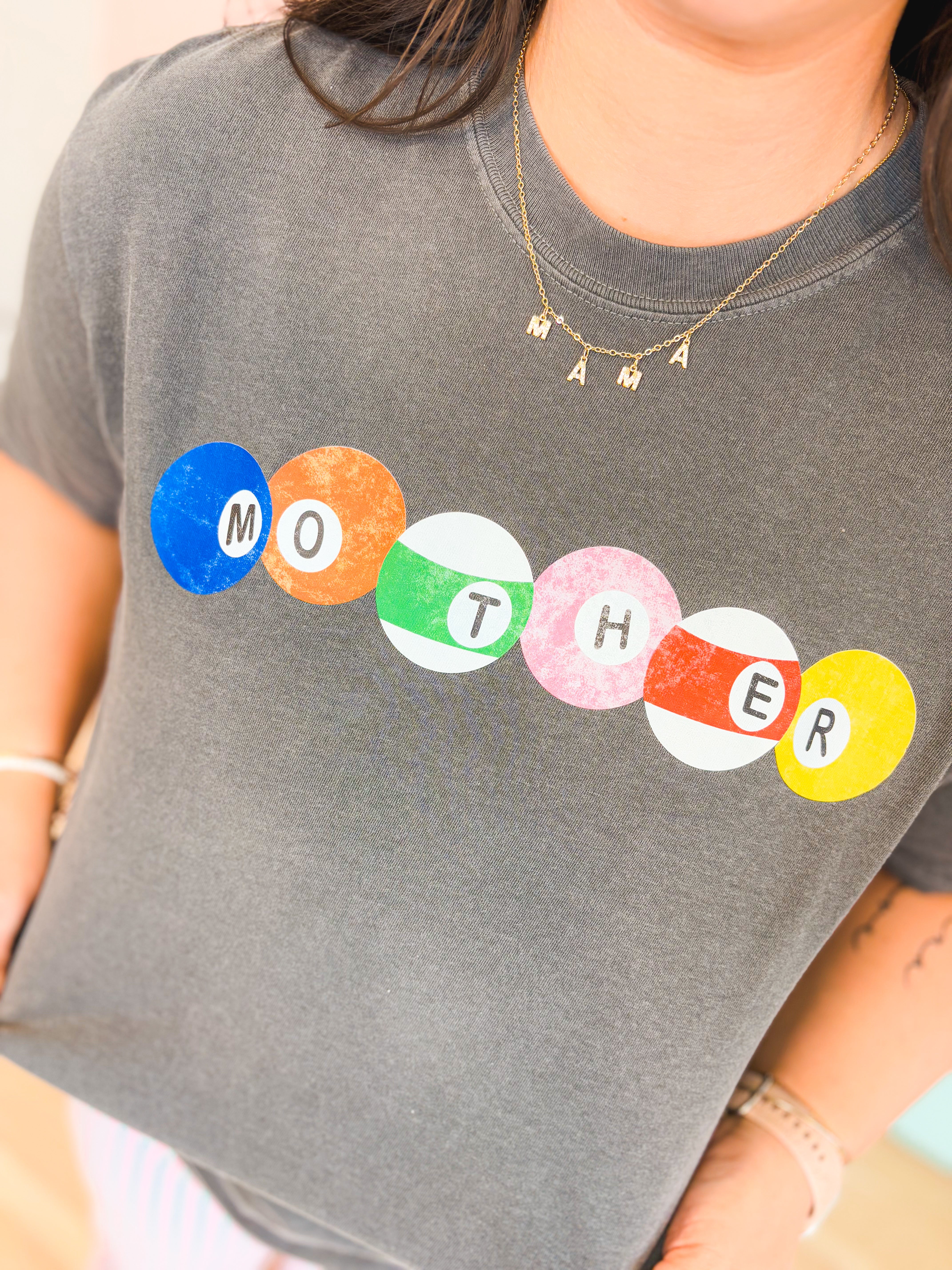 Mother Pool Ball Graphic Tee - Charcoal - Lace and Grace Boutique
