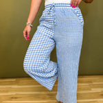 Mixed Gingham Straight Leg Pants - Blue/White - Lace and Grace Boutique