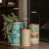 Vintage Winter Snowfall Tin Buckets, Set of 3