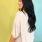 Striped Contrast Drop Sleeve Tee - Linen Multi - Lace and Grace Boutique