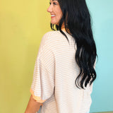 Striped Contrast Drop Sleeve Tee - Linen Multi - Lace and Grace Boutique