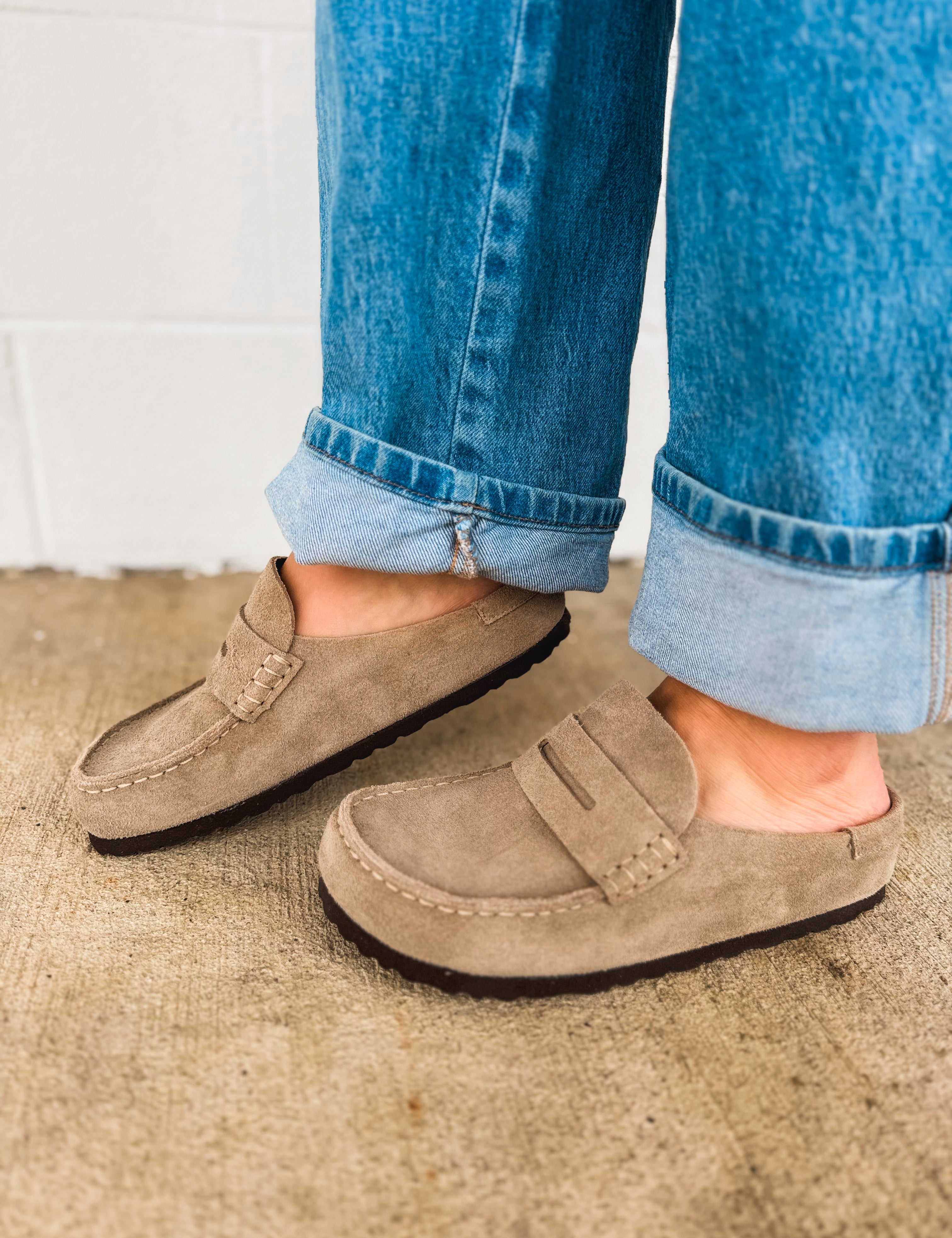 Birkenstock Naples Wrapped Suede Leather Clog - Taupe - Lace and Grace Boutique