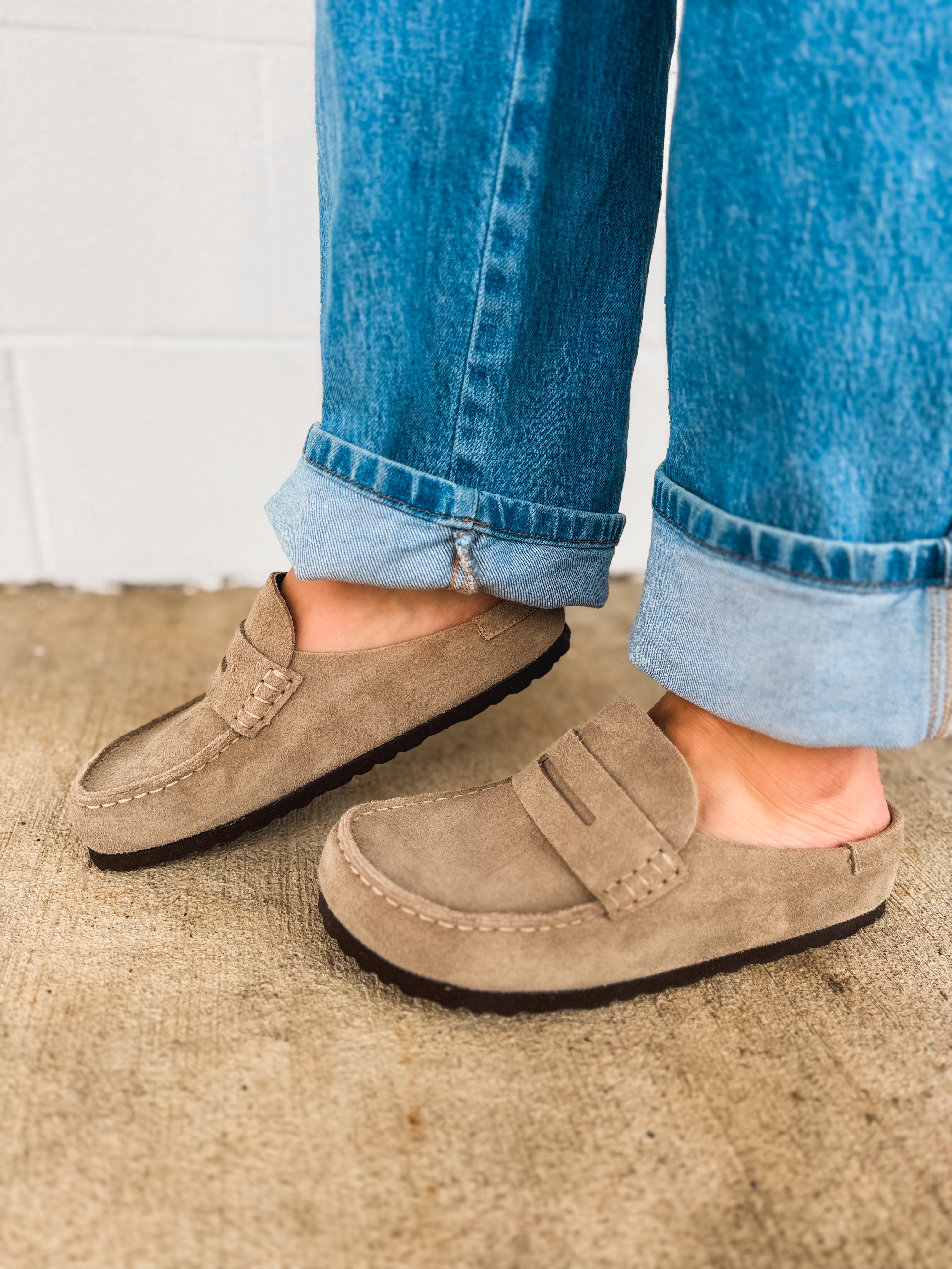 Birkenstock Naples Wrapped Suede Leather Clog - Taupe - Lace and Grace Boutique