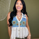 Oli & Hali Sunflower Embroidery Washed Denim Vest - Lace and Grace Boutique