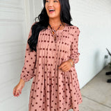 Polka Dot Pleated Long Sleeve Mini Shift Dress - Sienna - Lace and Grace Boutique