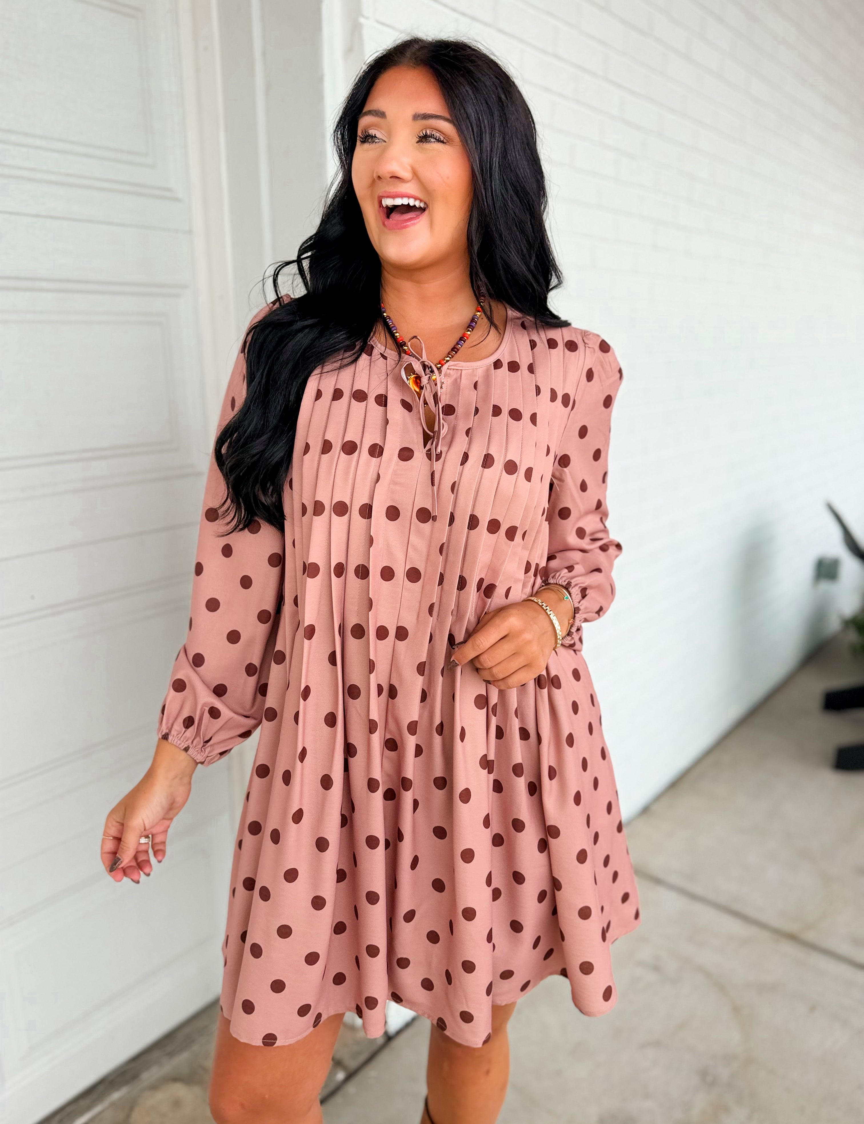 Polka Dot Pleated Shift Dress - Sienna