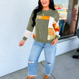 Bubble Sleeve Ribbed Patchwork Knit Top - Olive - Lace and Grace Boutique