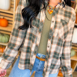 Oversized Plaid Flannel Shirt - Hunter - Lace and Grace Boutique