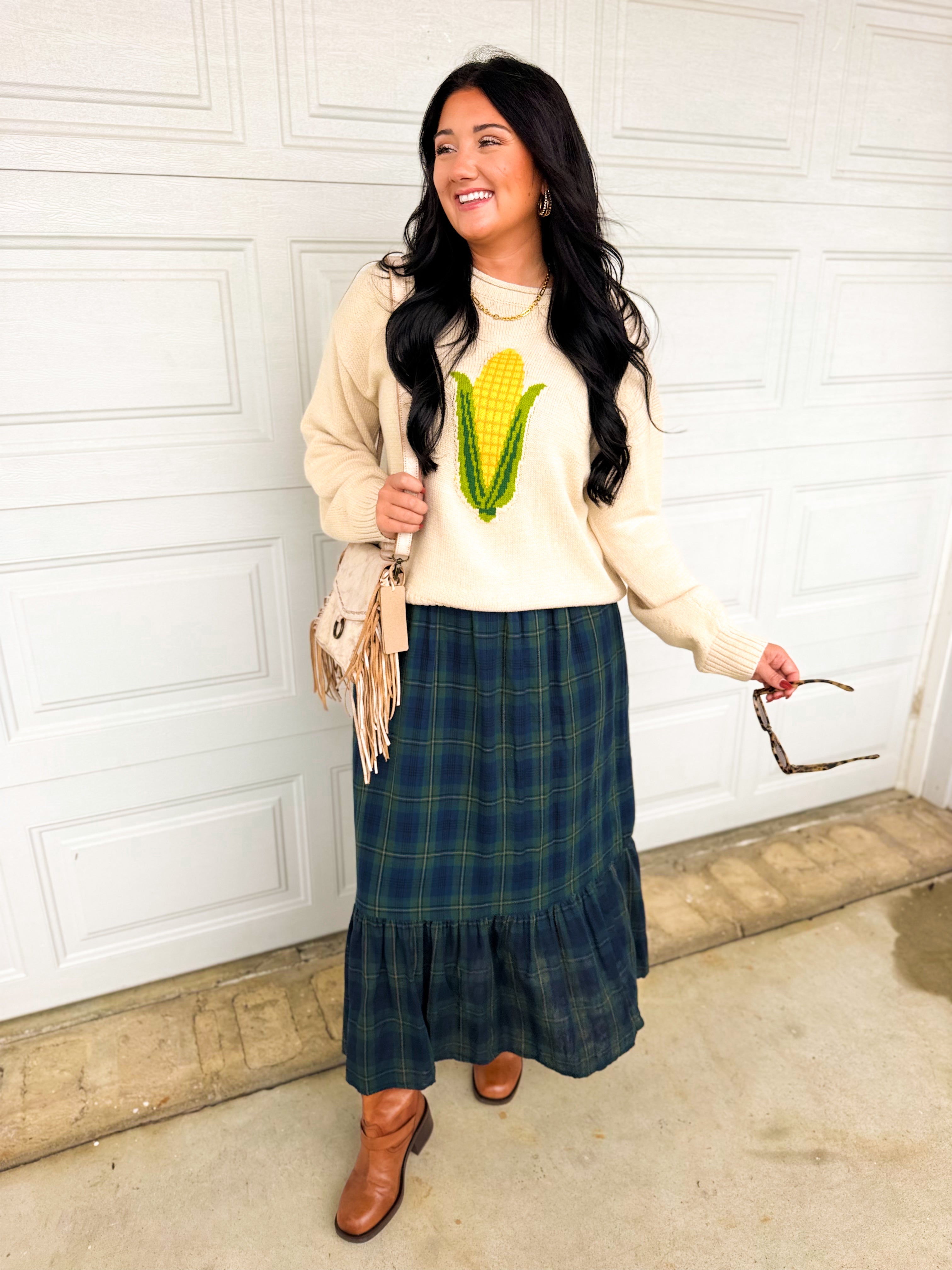 Corn Knit Pullover Sweater - Shell - Lace and Grace Boutique