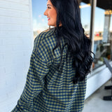 Plaid Printed Soft Button Up Cropped Woven Shirt - Ember - Lace and Grace Boutique