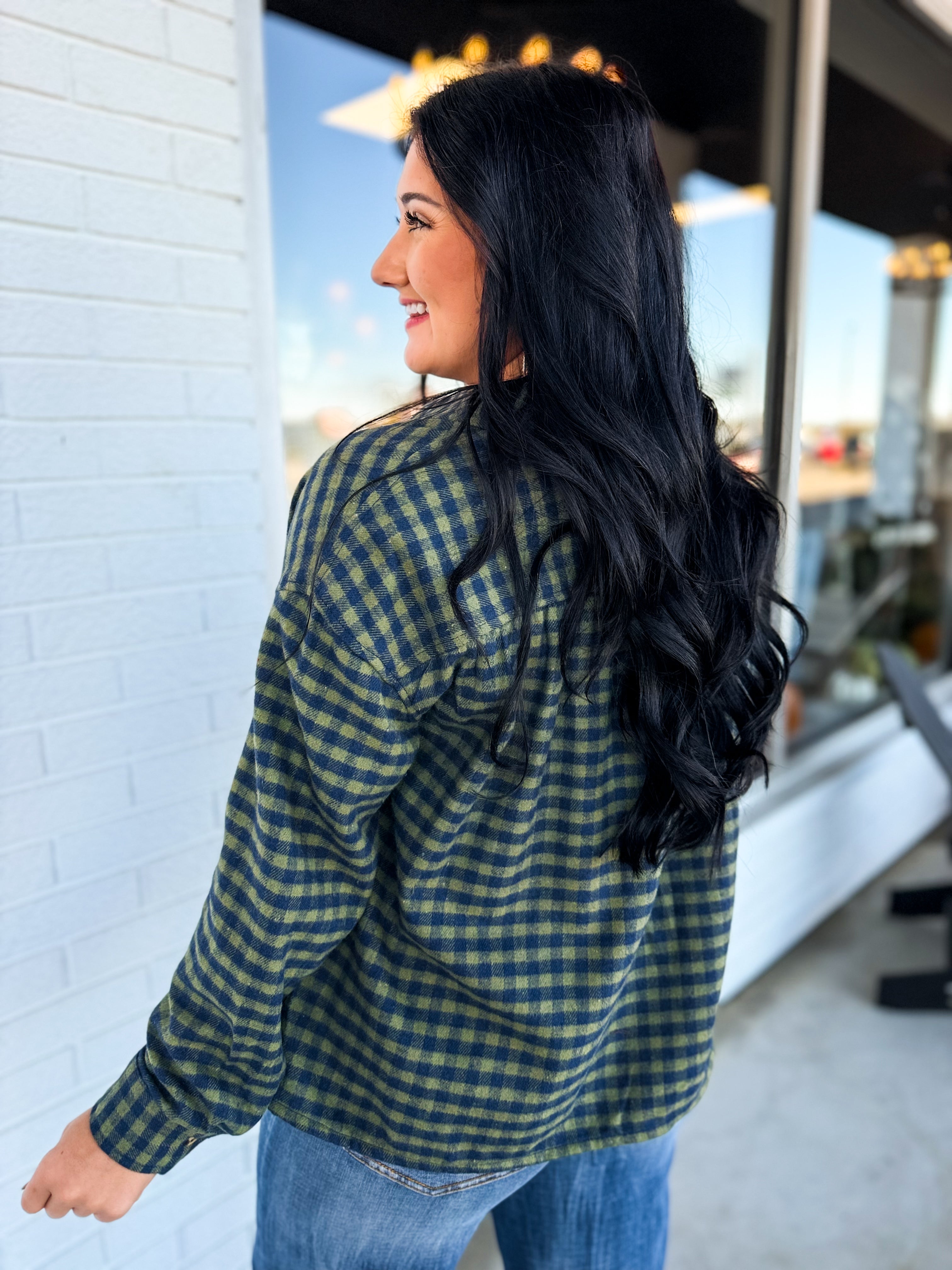 Plaid Printed Soft Button Up Cropped Woven Shirt - Ember - Lace and Grace Boutique