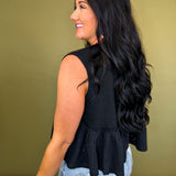 POL Boho Floral Patch V-Neck Tank Top - Black