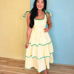 Contrast Binding Tiered Midi Dress - Lemon Cream - Lace and Grace Boutique
