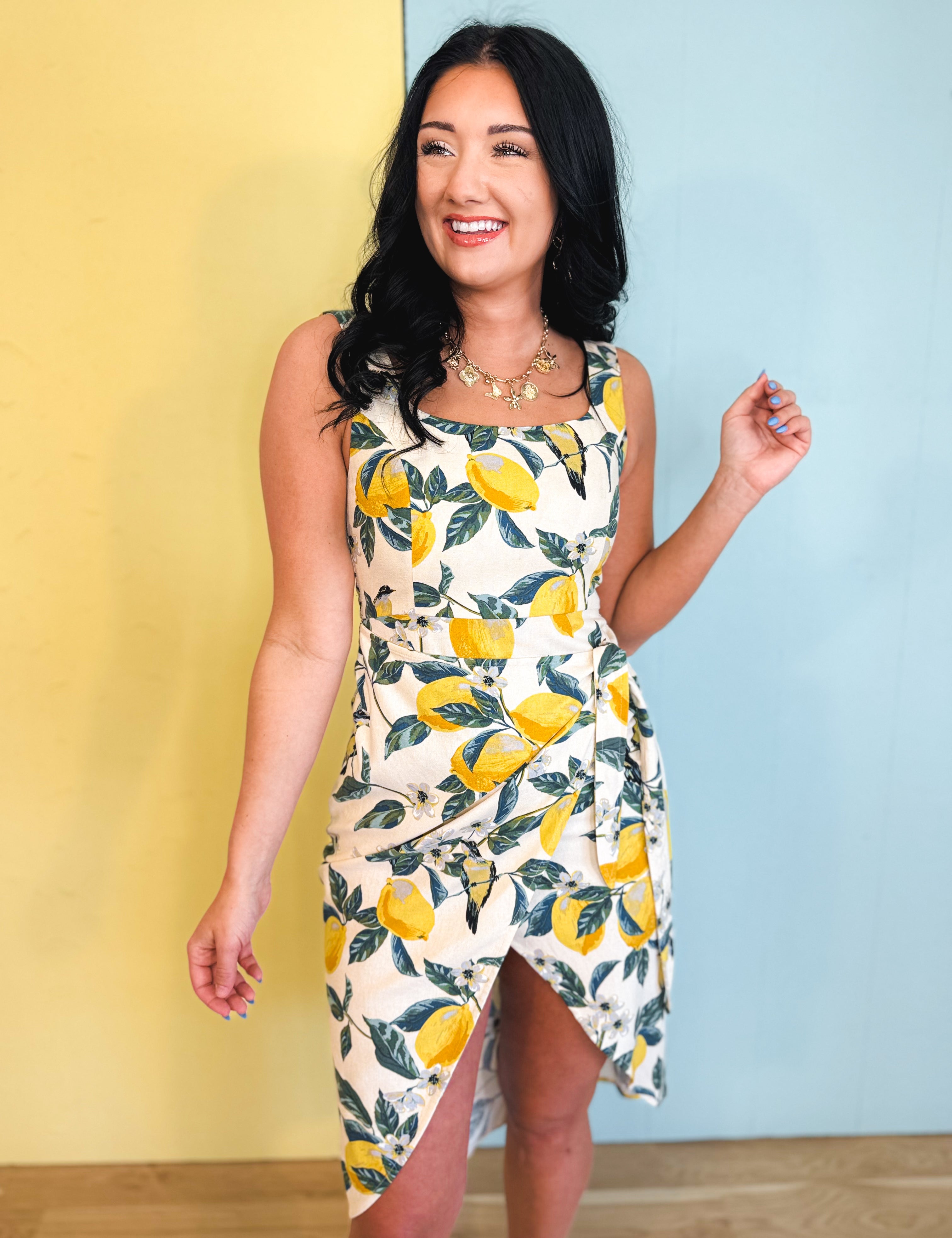 Vintage Lemonade Tulip Hem Midi Wrap Dress - Lace and Grace Boutique