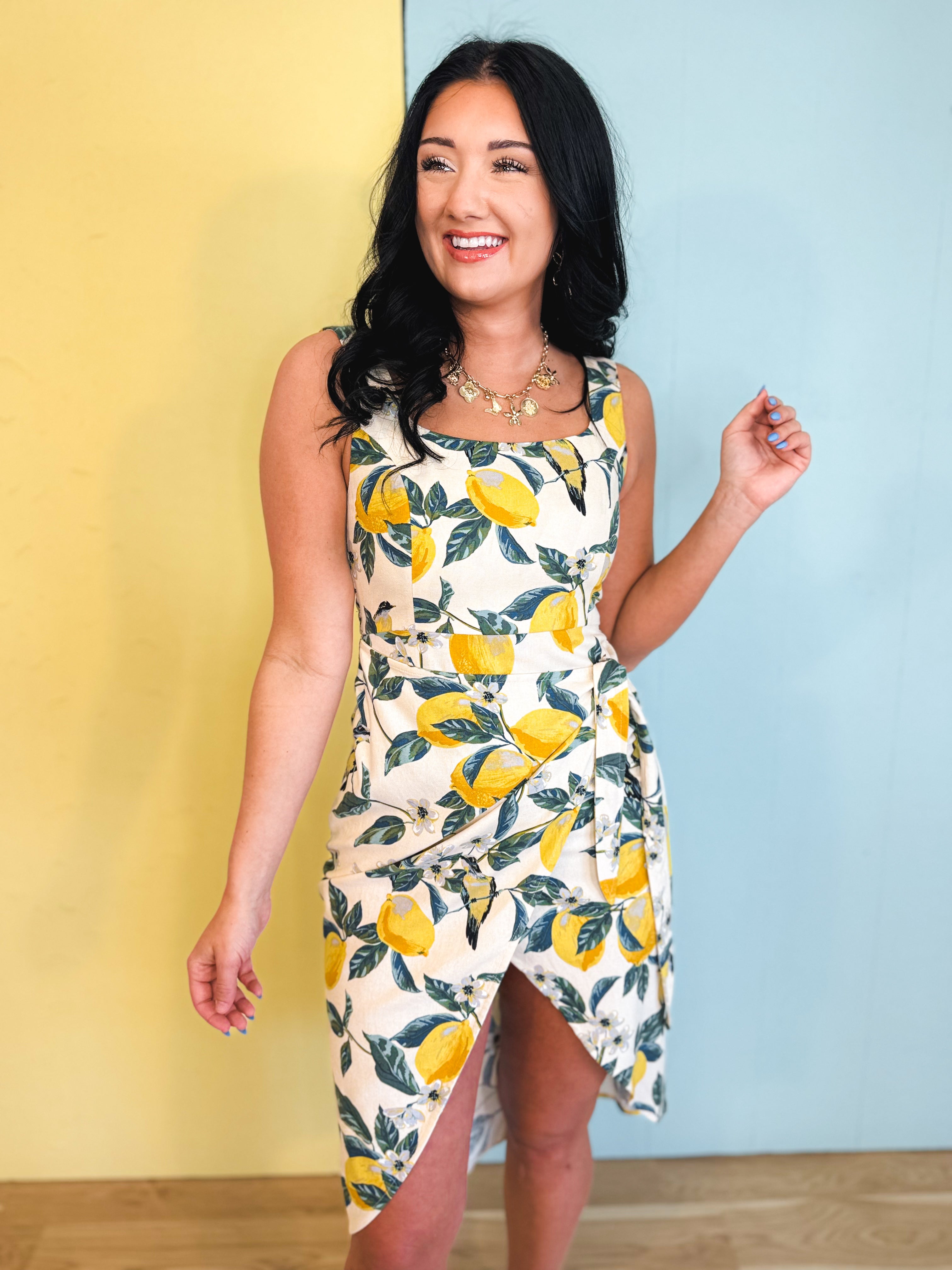 Vintage Lemonade Tulip Hem Midi Wrap Dress - Lace and Grace Boutique