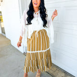 Embroidered Tiered Maxi Skirt - Golden Brown
