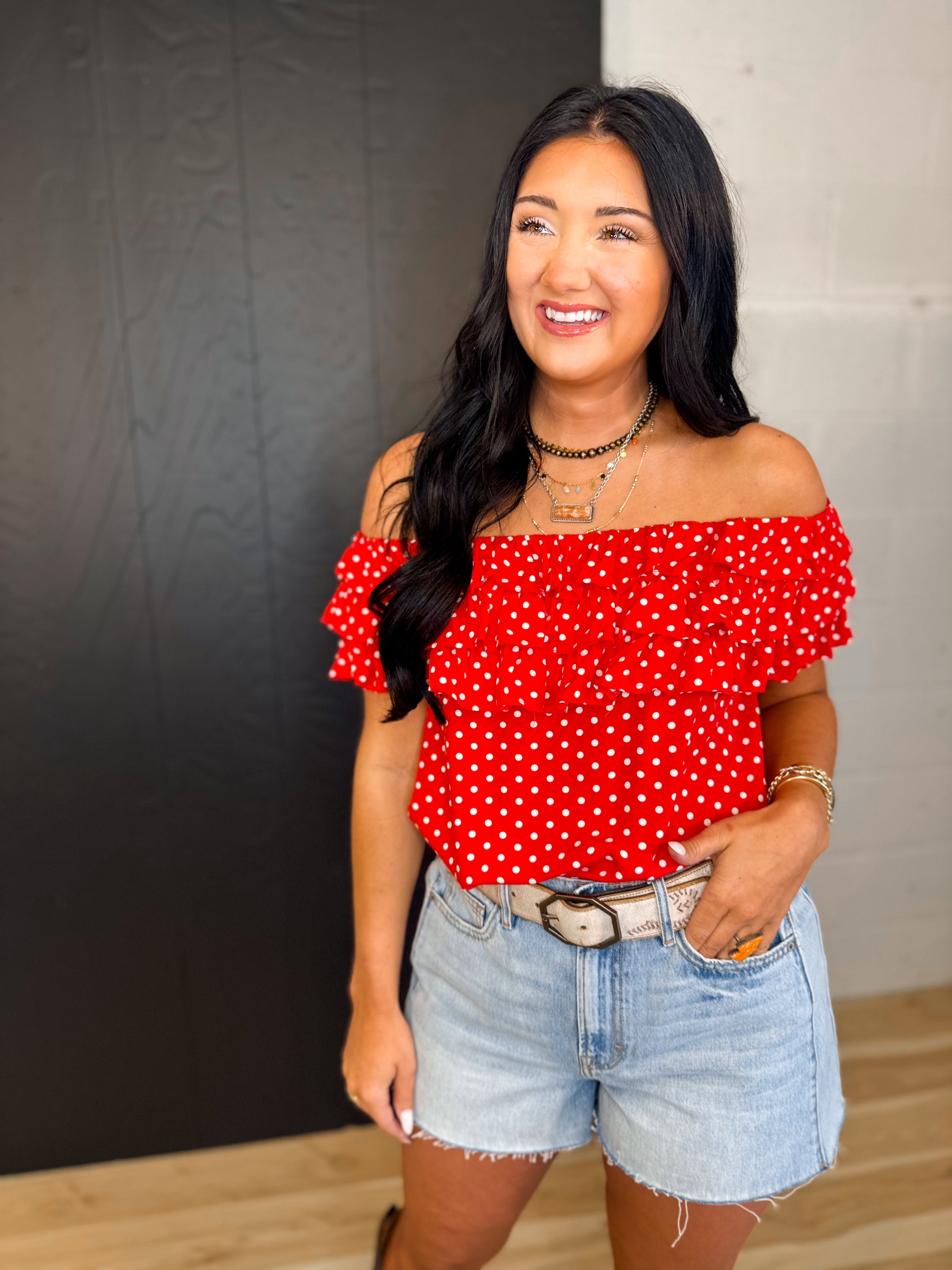 Polka Dot Layered Ruffle Top - Red - Lace and Grace Boutique