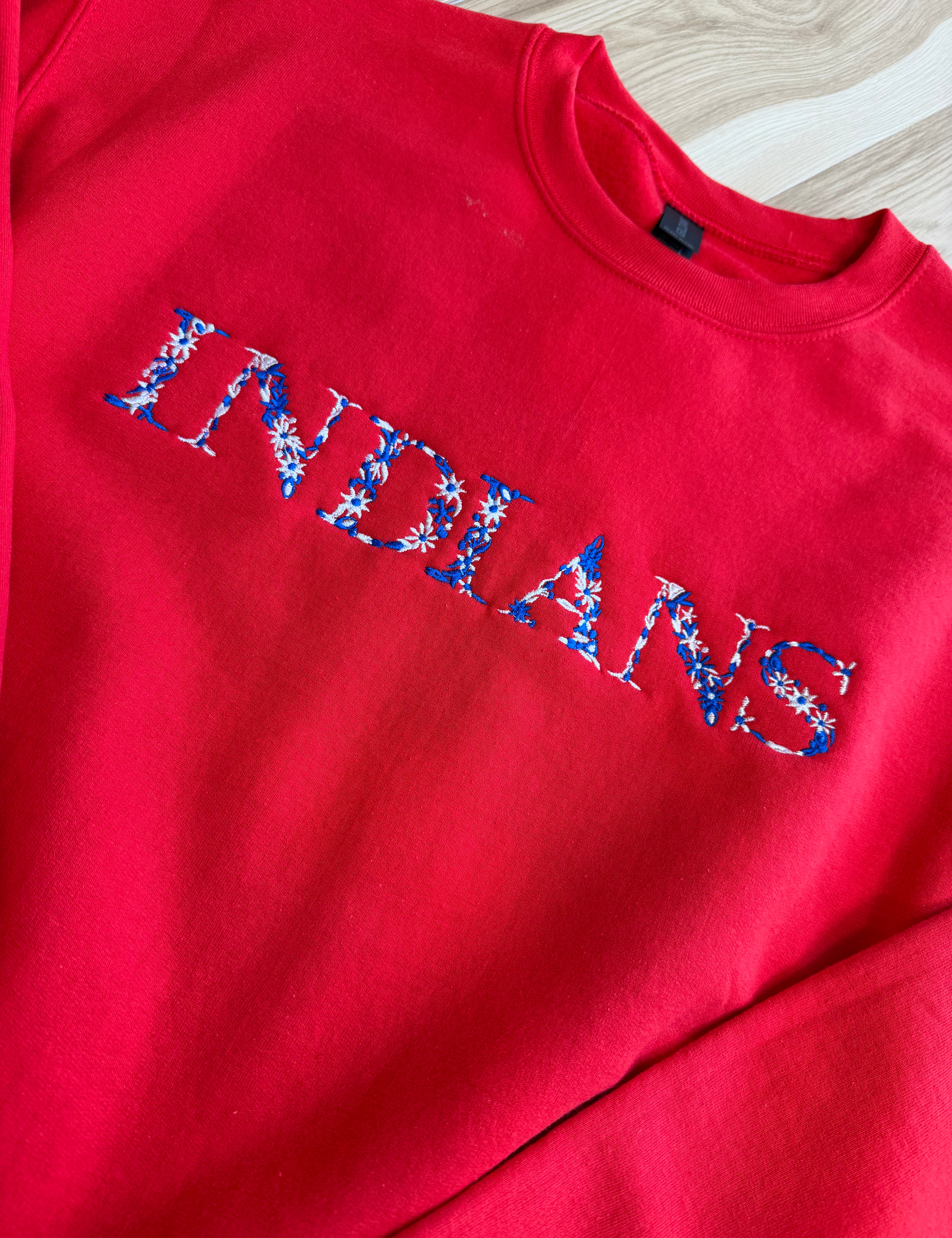 Indians Embroidered Sweatshirt - Red - Lace and Grace Boutique
